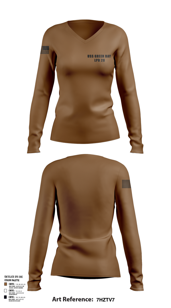 Womens Long Sleeve Vneck Shirt, USS GREEN BAY LPD 20, Navy, Teamtime, Team time, sublimation, custom sports apparel, team uniforms, spirit wear, spiritwear, sports uniforms, custom shirts, team store, custom team store, fundraiser sports, apparel fundraiser