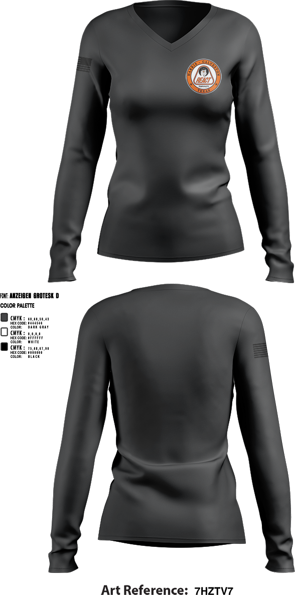 Womens Long Sleeve Vneck Shirt, Harris/Galveston County REACT, , Teamtime, Team time, sublimation, custom sports apparel, team uniforms, spirit wear, spiritwear, sports uniforms, custom shirts, team store, custom team store, fundraiser sports, apparel fundraiser