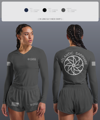 Womens Long Sleeve Vneck Shirt, LinVille, Navy, Teamtime, Team time, sublimation, custom sports apparel, team uniforms, spirit wear, spiritwear, sports uniforms, custom shirts, team store, custom team store, fundraiser sports, apparel fundraiser