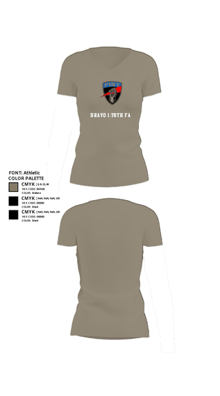 Womens Short Sleeve Vneck Shirt, Bravo 1/78th FA, Army, Teamtime, Team time, sublimation, custom sports apparel, team uniforms, spirit wear, spiritwear, sports uniforms, custom shirts, team store, custom team store, fundraiser sports, apparel fundraiser