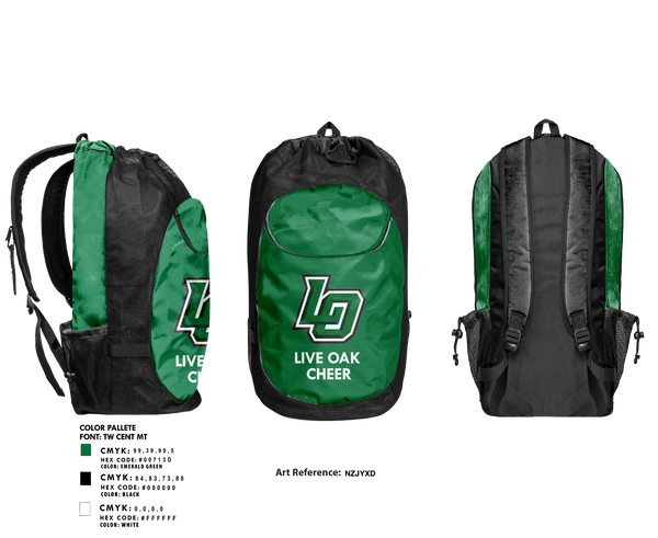 Gear Bag, Live Oak Classical School Cheer, Cheer, Teamtime, Team time, sublimation, custom sports apparel, team uniforms, spirit wear, spiritwear, sports uniforms, custom shirts, team store, custom team store, fundraiser sports, apparel fundraiser