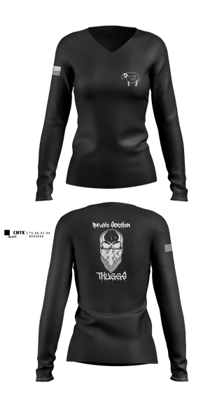 Women's Long Sleeve Vneck Shirt, Delta Company 1-114th Infantry, National Guard, Teamtime, Team time, sublimation, custom sports apparel, team uniforms, spirit wear, spiritwear, sports uniforms, custom shirts, team store, custom team store, fundraiser sports, apparel fundraiser