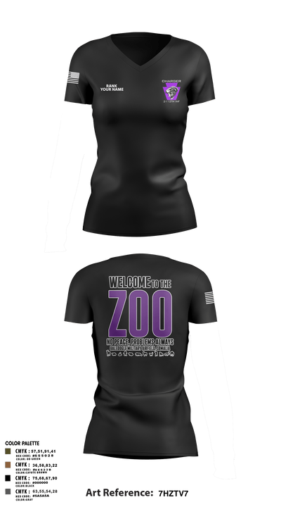 Charger Co. / 2-112th Infantry Battalion 37738588 Women's Short Sleeve V-neck Shirt - 40
