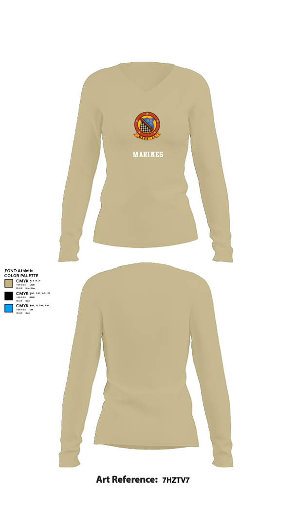 Women's Long Sleeve Vneck Shirt, MACS 24 ATC Detachment A, Marines, Teamtime, Team time, sublimation, custom sports apparel, team uniforms, spirit wear, spiritwear, sports uniforms, custom shirts, team store, custom team store, fundraiser sports, apparel fundraiser