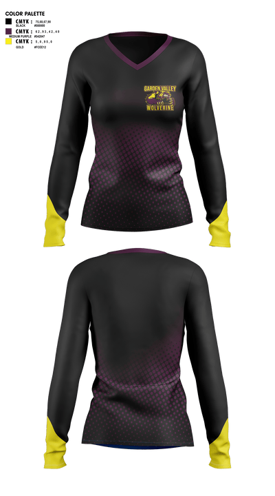 Garden Valley Wolverines 38799509 Women's Long Sleeve V-neck Shirt - 1