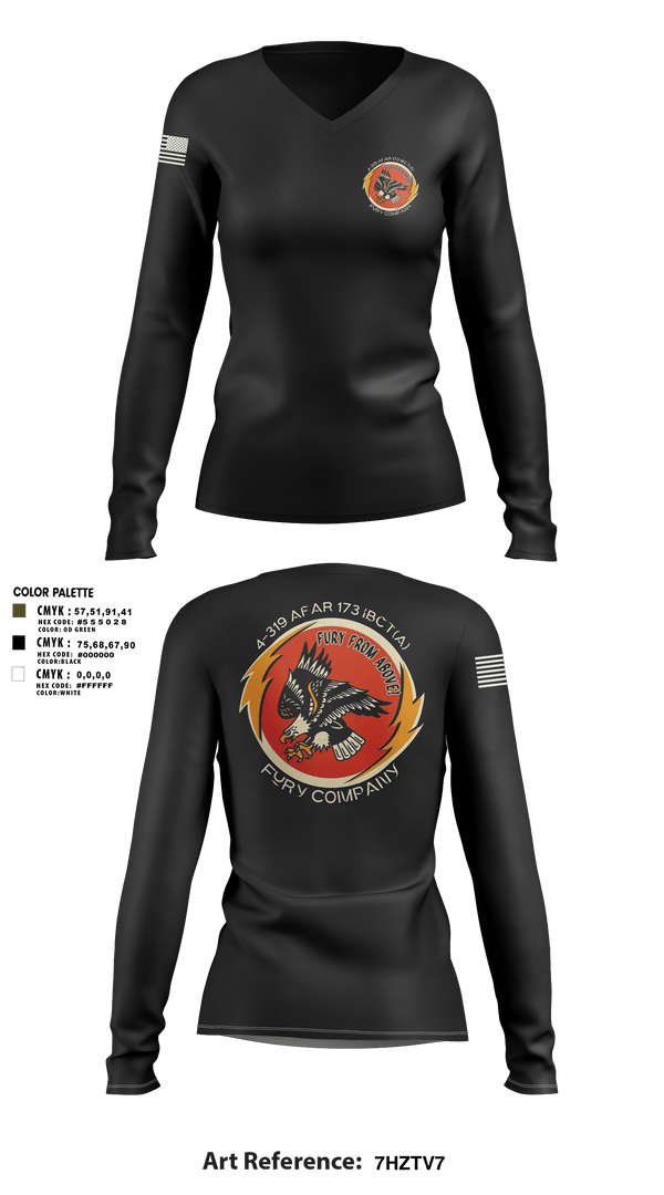 Womens Long Sleeve Vneck Shirt 1, Fury company, Army, Teamtime, Team time, sublimation, custom sports apparel, team uniforms, spirit wear, spiritwear, sports uniforms, custom shirts, team store, custom team store, fundraiser sports, apparel fundraiser