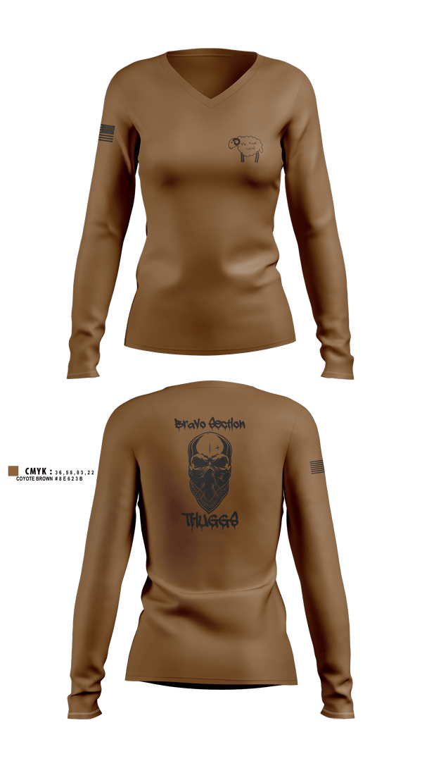 Women's Long Sleeve Vneck Shirt, Delta Company 1-114th Infantry, National Guard, Teamtime, Team time, sublimation, custom sports apparel, team uniforms, spirit wear, spiritwear, sports uniforms, custom shirts, team store, custom team store, fundraiser sports, apparel fundraiser