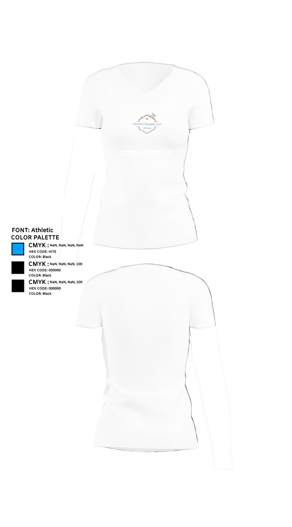 Womens Short Sleeve Vneck Shirt, LEGION'S FRAMING LLC, , Teamtime, Team time, sublimation, custom sports apparel, team uniforms, spirit wear, spiritwear, sports uniforms, custom shirts, team store, custom team store, fundraiser sports, apparel fundraiser