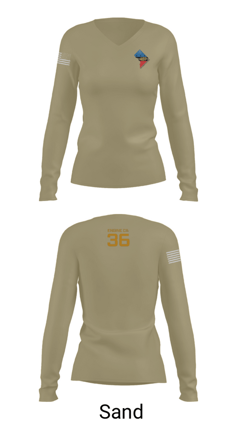 Women's Long Sleeve Vneck Shirt, Rescue Engine 56DCFD RTC407, Fire Department, Teamtime, Team time, sublimation, custom sports apparel, team uniforms, spirit wear, spiritwear, sports uniforms, custom shirts, team store, custom team store, fundraiser sports, apparel fundraiser