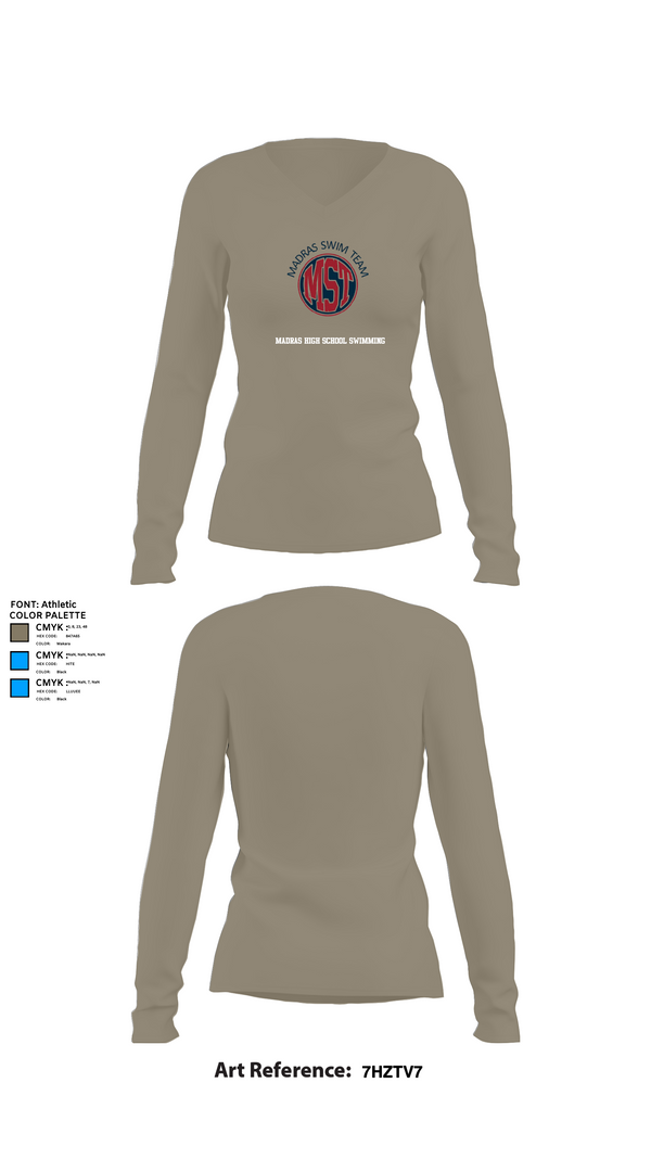 Womens Long Sleeve Vneck Shirt, Madras High School Swimming, Swimming, Teamtime, Team time, sublimation, custom sports apparel, team uniforms, spirit wear, spiritwear, sports uniforms, custom shirts, team store, custom team store, fundraiser sports, apparel fundraiser
