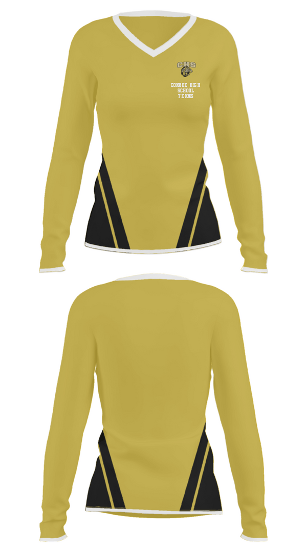 Women's Long Sleeve Vneck Shirt, Conroe High School Tennis, Tennis, Teamtime, Team time, sublimation, custom sports apparel, team uniforms, spirit wear, spiritwear, sports uniforms, custom shirts, team store, custom team store, fundraiser sports, apparel fundraiser