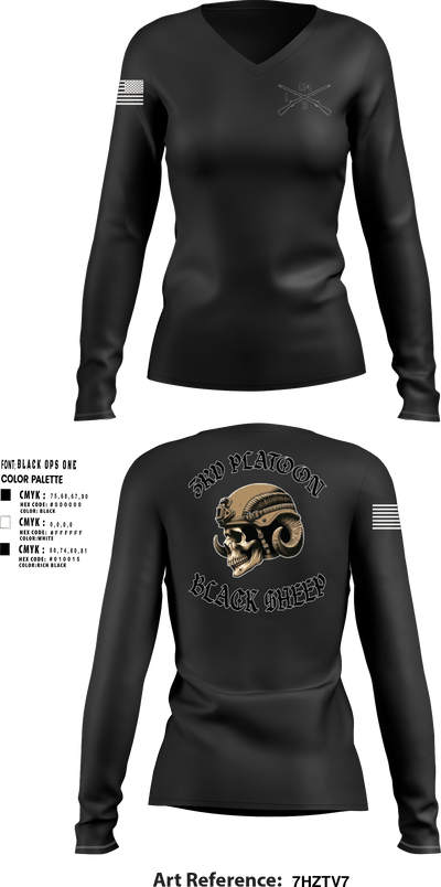 3rd PLT Black Sheep 32884167 Women's Long Sleeve V-neck Shirt - 85