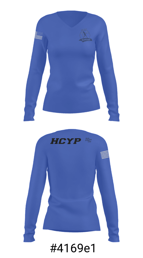 Women's Long Sleeve Vneck Shirt, HCYP Recreational, Softball, Teamtime, Team time, sublimation, custom sports apparel, team uniforms, spirit wear, spiritwear, sports uniforms, custom shirts, team store, custom team store, fundraiser sports, apparel fundraiser