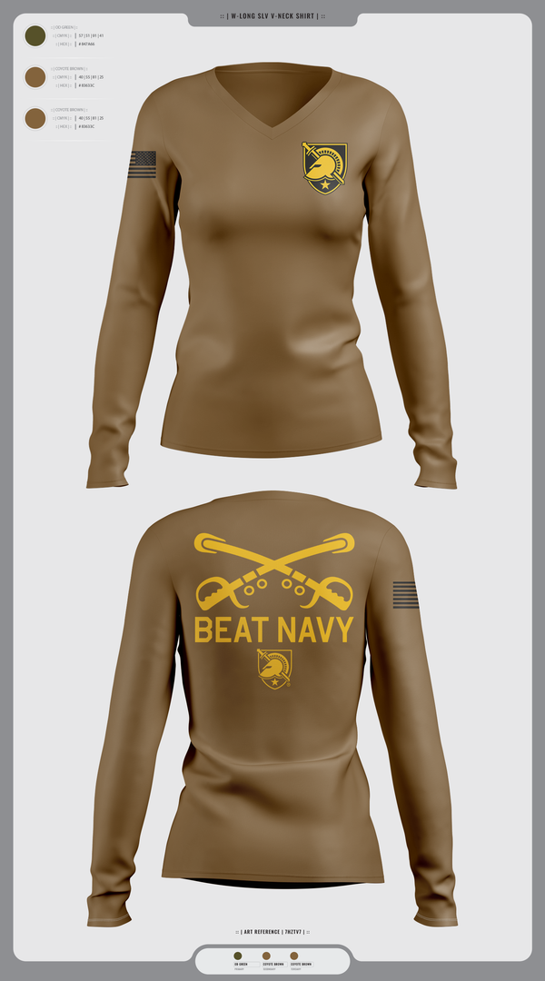Womens Long Sleeve Vneck Shirt, HORNET BATTALION, Army, Teamtime, Team time, sublimation, custom sports apparel, team uniforms, spirit wear, spiritwear, sports uniforms, custom shirts, team store, custom team store, fundraiser sports, apparel fundraiser