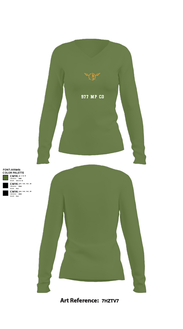 Womens Long Sleeve Vneck Shirt, 977 MP CO, Army, Teamtime, Team time, sublimation, custom sports apparel, team uniforms, spirit wear, spiritwear, sports uniforms, custom shirts, team store, custom team store, fundraiser sports, apparel fundraiser