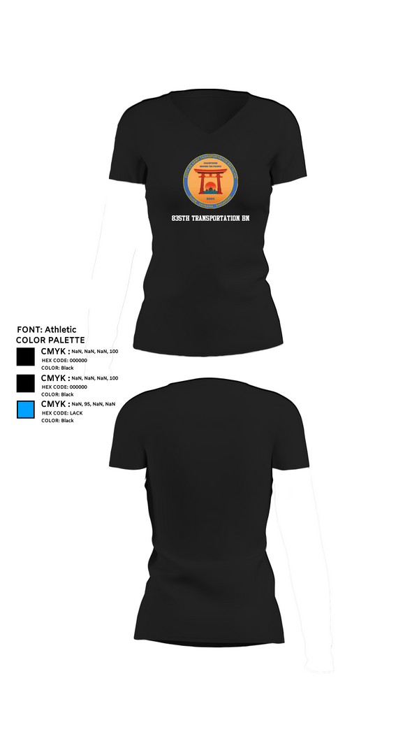 Womens Short Sleeve Vneck Shirt, 835th Transportation BN, Army, Teamtime, Team time, sublimation, custom sports apparel, team uniforms, spirit wear, spiritwear, sports uniforms, custom shirts, team store, custom team store, fundraiser sports, apparel fundraiser