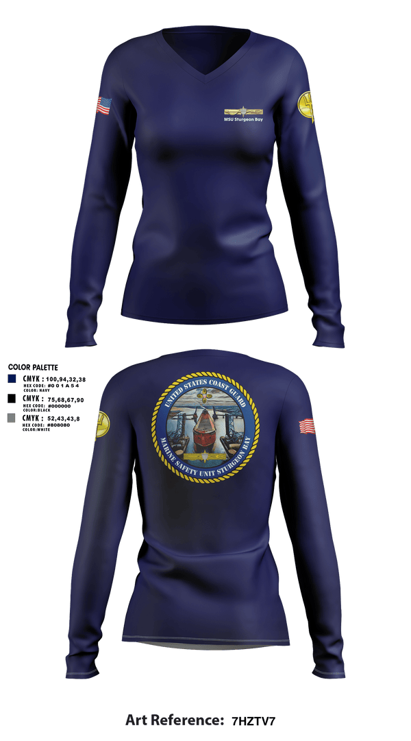 Womens Long Sleeve Vneck Shirt, MSU Sturgeon Bay, Coast Guard, Teamtime, Team time, sublimation, custom sports apparel, team uniforms, spirit wear, spiritwear, sports uniforms, custom shirts, team store, custom team store, fundraiser sports, apparel fundraiser