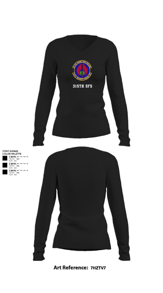 Women's Long Sleeve Vneck Shirt, 315th SFS, Air Force, Teamtime, Team time, sublimation, custom sports apparel, team uniforms, spirit wear, spiritwear, sports uniforms, custom shirts, team store, custom team store, fundraiser sports, apparel fundraiser