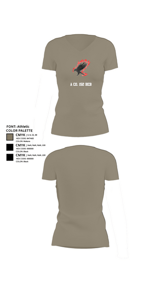 Womens Short Sleeve Vneck Shirt, A Co. 152 BEB, Army, Teamtime, Team time, sublimation, custom sports apparel, team uniforms, spirit wear, spiritwear, sports uniforms, custom shirts, team store, custom team store, fundraiser sports, apparel fundraiser