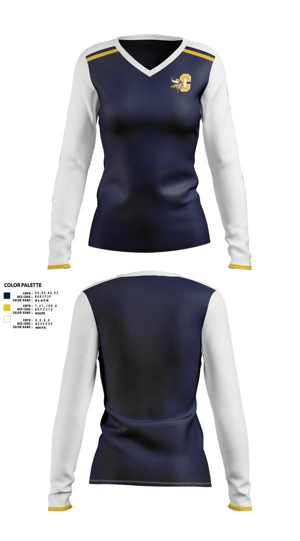 Womens Long Sleeve Vneck Shirt 1, Walled Lake Central Gymnastics, Spirit Store, Teamtime, Team time, sublimation, custom sports apparel, team uniforms, spirit wear, spiritwear, sports uniforms, custom shirts, team store, custom team store, fundraiser sports, apparel fundraiser