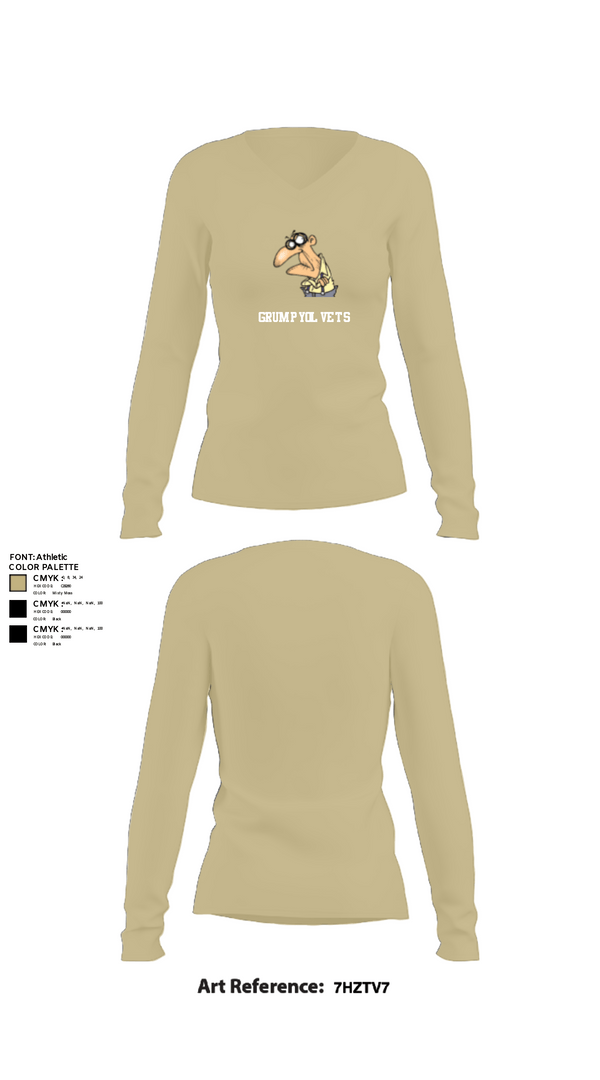 Women's Long Sleeve Vneck Shirt, GrumpyOLVets, Army, Teamtime, Team time, sublimation, custom sports apparel, team uniforms, spirit wear, spiritwear, sports uniforms, custom shirts, team store, custom team store, fundraiser sports, apparel fundraiser