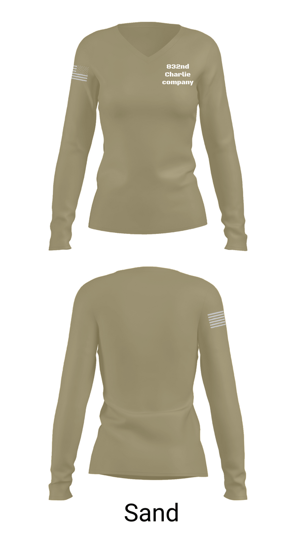 Womens Long Sleeve Vneck Shirt, 832nd Charlie company, , Teamtime, Team time, sublimation, custom sports apparel, team uniforms, spirit wear, spiritwear, sports uniforms, custom shirts, team store, custom team store, fundraiser sports, apparel fundraiser