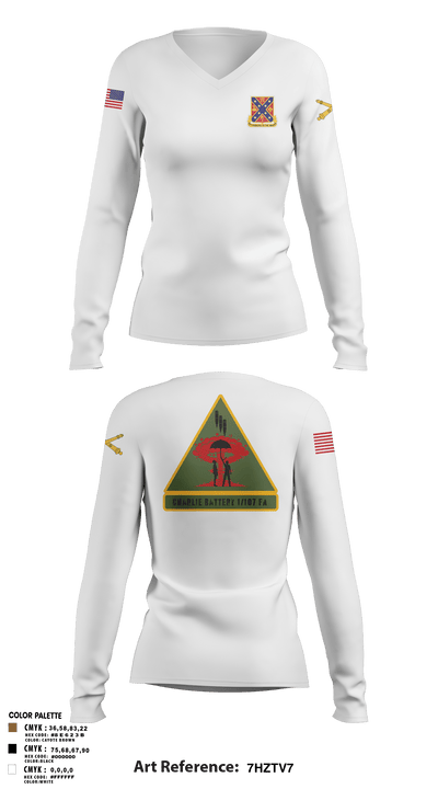 C BTRY 1/107 FA 56836205 Women's Long Sleeve V-neck Shirt - 2