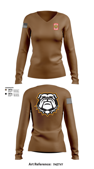Womens Long Sleeve Vneck Shirt 1, MSB DrumLine 23-24Bulldog Battalion 24-25, Army, Teamtime, Team time, sublimation, custom sports apparel, team uniforms, spirit wear, spiritwear, sports uniforms, custom shirts, team store, custom team store, fundraiser sports, apparel fundraiser