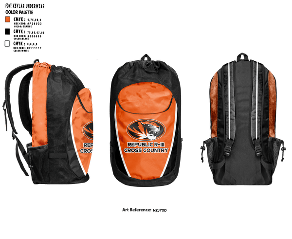 Gear Bag, Republic R-III High School Cross Country, Cross Country, Teamtime, Team time, sublimation, custom sports apparel, team uniforms, spirit wear, spiritwear, sports uniforms, custom shirts, team store, custom team store, fundraiser sports, apparel fundraiser