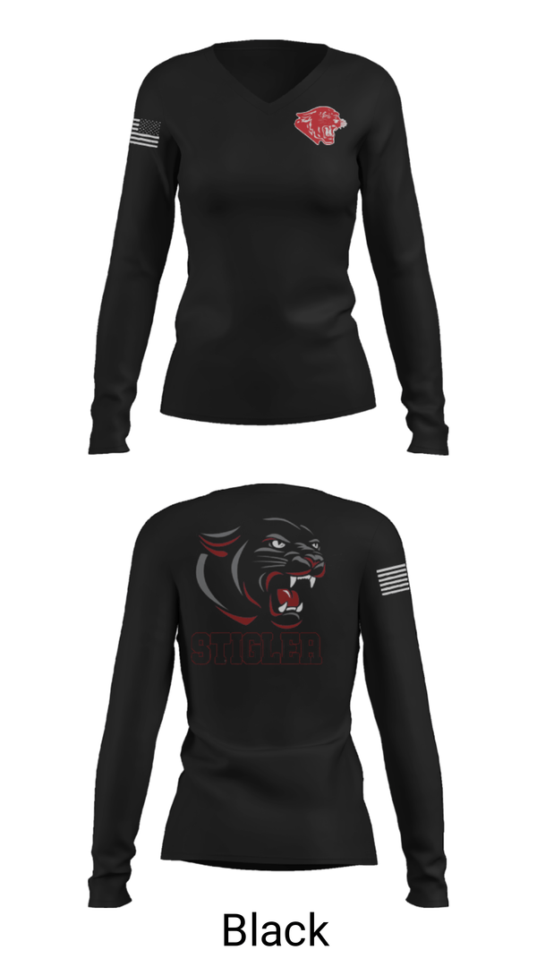 Womens Long Sleeve Vneck Shirt, Stigler Middle School Cheer, Cheer, Teamtime, Team time, sublimation, custom sports apparel, team uniforms, spirit wear, spiritwear, sports uniforms, custom shirts, team store, custom team store, fundraiser sports, apparel fundraiser