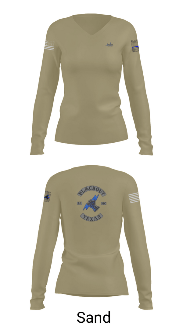 Womens Long Sleeve Vneck Shirt, BLACKOUT LE-MC, , Teamtime, Team time, sublimation, custom sports apparel, team uniforms, spirit wear, spiritwear, sports uniforms, custom shirts, team store, custom team store, fundraiser sports, apparel fundraiser