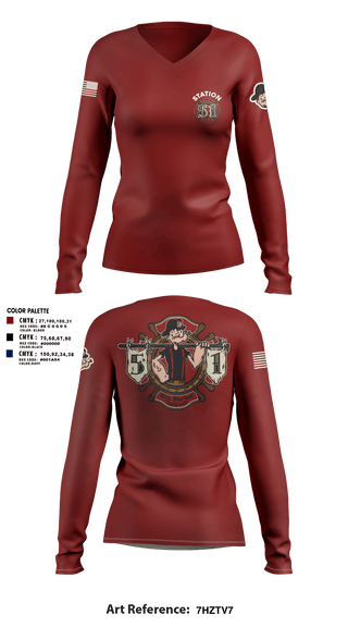 Womens Long Sleeve Vneck Shirt, Station 51, Fire Department, Teamtime, Team time, sublimation, custom sports apparel, team uniforms, spirit wear, spiritwear, sports uniforms, custom shirts, team store, custom team store, fundraiser sports, apparel fundraiser