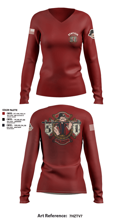 Station 51 74948008 Women's Long Sleeve V-neck Shirt - 1