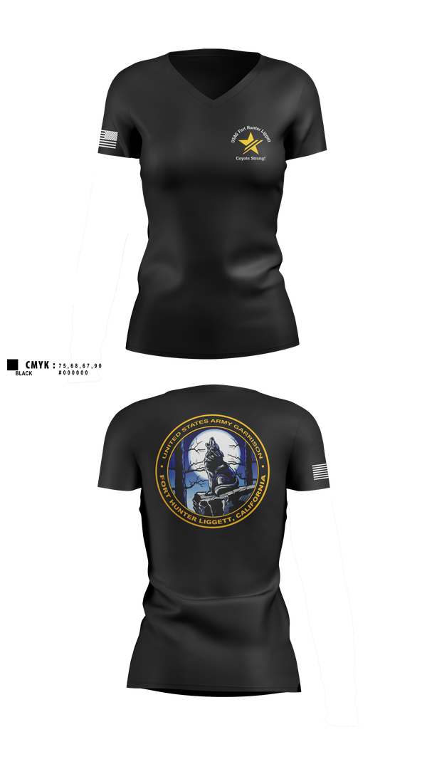 Womens Short Sleeve Vneck Shirt, USAG Fort Hunter Liggett, Army, Teamtime, Team time, sublimation, custom sports apparel, team uniforms, spirit wear, spiritwear, sports uniforms, custom shirts, team store, custom team store, fundraiser sports, apparel fundraiser