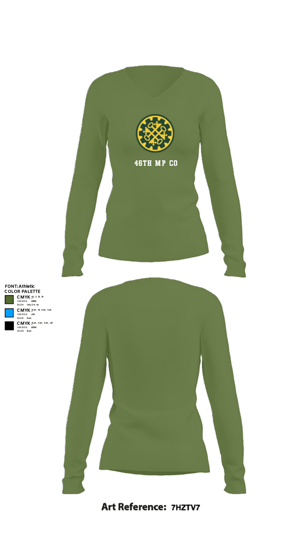 Womens Long Sleeve Vneck Shirt, 46th MP Co, Army, Teamtime, Team time, sublimation, custom sports apparel, team uniforms, spirit wear, spiritwear, sports uniforms, custom shirts, team store, custom team store, fundraiser sports, apparel fundraiser