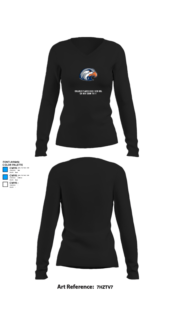 Women's Long Sleeve Vneck Shirt, College Place High School Cross Country, Cross Country, Teamtime, Team time, sublimation, custom sports apparel, team uniforms, spirit wear, spiritwear, sports uniforms, custom shirts, team store, custom team store, fundraiser sports, apparel fundraiser