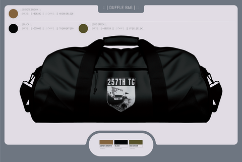 Duffle Bag, 257th TC, Army, Teamtime, Team time, sublimation, custom sports apparel, team uniforms, spirit wear, spiritwear, sports uniforms, custom shirts, team store, custom team store, fundraiser sports, apparel fundraiser