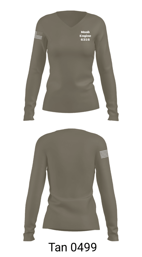 Womens Long Sleeve Vneck Shirt, Moab Engine 6316, Fire Department, Teamtime, Team time, sublimation, custom sports apparel, team uniforms, spirit wear, spiritwear, sports uniforms, custom shirts, team store, custom team store, fundraiser sports, apparel fundraiser