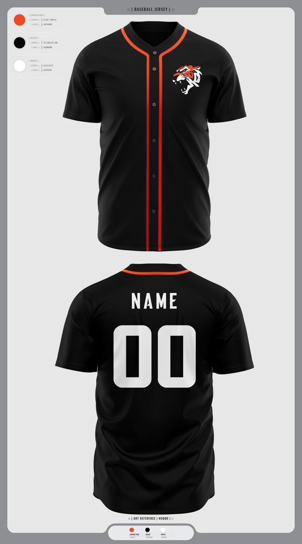 Full Button Baseball Jersey, Orangeville Bengals, Baseball, Teamtime, Team time, sublimation, custom sports apparel, team uniforms, spirit wear, spiritwear, sports uniforms, custom shirts, team store, custom team store, fundraiser sports, apparel fundraiser