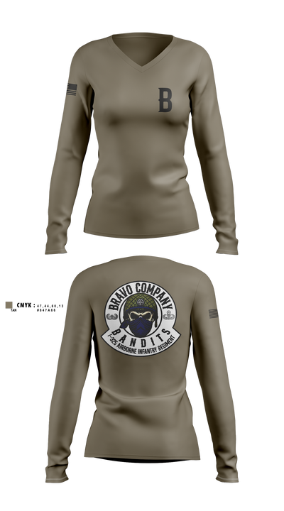 Bravo Company, 1-325 AIR, 2BCT, 82ND ABN DIV Women's Long Sleeve V-neck Shirt - 2