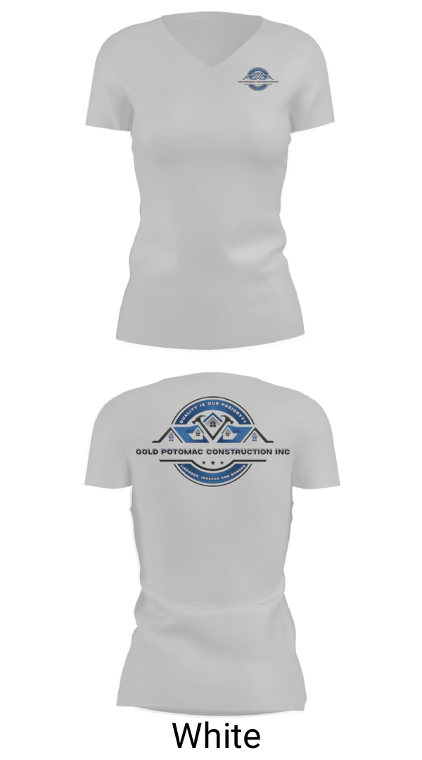 Womens Short Sleeve Vneck Shirt, Gold Potomac construction inc, Golf, Teamtime, Team time, sublimation, custom sports apparel, team uniforms, spirit wear, spiritwear, sports uniforms, custom shirts, team store, custom team store, fundraiser sports, apparel fundraiser