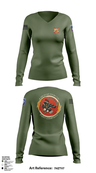 Womens Long Sleeve Vneck Shirt 1, FCO 4-319 AFAR, 173 IBCT(A), Army, Teamtime, Team time, sublimation, custom sports apparel, team uniforms, spirit wear, spiritwear, sports uniforms, custom shirts, team store, custom team store, fundraiser sports, apparel fundraiser