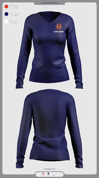 Womens Long Sleeve Vneck Shirt, Atomic gaming and, , Teamtime, Team time, sublimation, custom sports apparel, team uniforms, spirit wear, spiritwear, sports uniforms, custom shirts, team store, custom team store, fundraiser sports, apparel fundraiser
