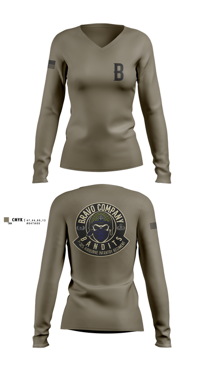 Bravo Company, 1-325 AIR, 2BCT, 82ND ABN DIV Women's Long Sleeve V-neck Shirt - 3