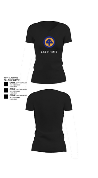 Women's Short Sleeve Vneck Shirt, A Co 1/1-114th, Army, Teamtime, Team time, sublimation, custom sports apparel, team uniforms, spirit wear, spiritwear, sports uniforms, custom shirts, team store, custom team store, fundraiser sports, apparel fundraiser