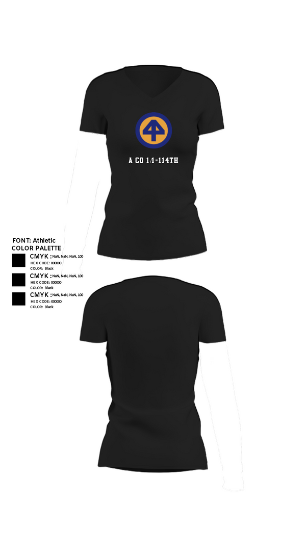Women's Short Sleeve Vneck Shirt, A Co 1/1-114th, Army, Teamtime, Team time, sublimation, custom sports apparel, team uniforms, spirit wear, spiritwear, sports uniforms, custom shirts, team store, custom team store, fundraiser sports, apparel fundraiser