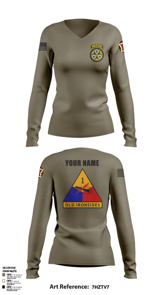 Womens Long Sleeve Vneck Shirt, Recon2, Army, Teamtime, Team time, sublimation, custom sports apparel, team uniforms, spirit wear, spiritwear, sports uniforms, custom shirts, team store, custom team store, fundraiser sports, apparel fundraiser
