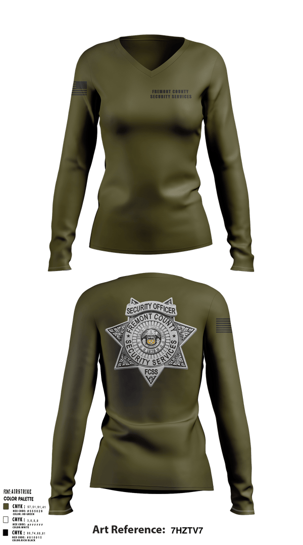 Womens Long Sleeve Vneck Shirt, Fremont County Security Services, Police, Teamtime, Team time, sublimation, custom sports apparel, team uniforms, spirit wear, spiritwear, sports uniforms, custom shirts, team store, custom team store, fundraiser sports, apparel fundraiser