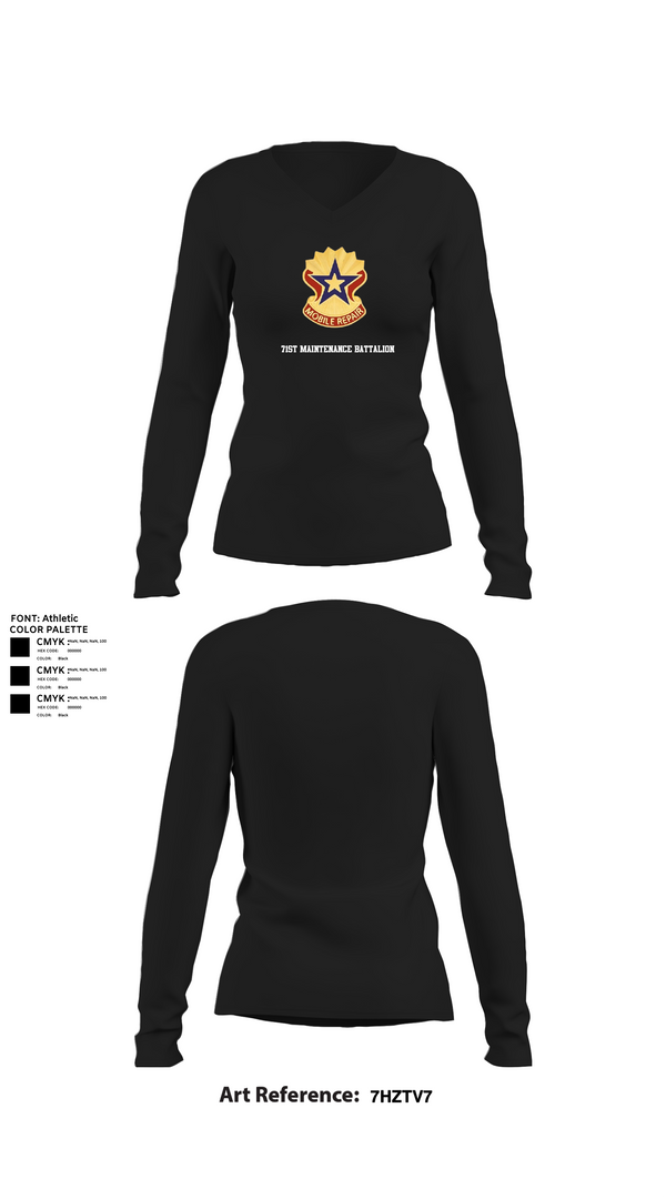 Womens Long Sleeve Vneck Shirt, 71st Maintenance Battalion, Army, Teamtime, Team time, sublimation, custom sports apparel, team uniforms, spirit wear, spiritwear, sports uniforms, custom shirts, team store, custom team store, fundraiser sports, apparel fundraiser