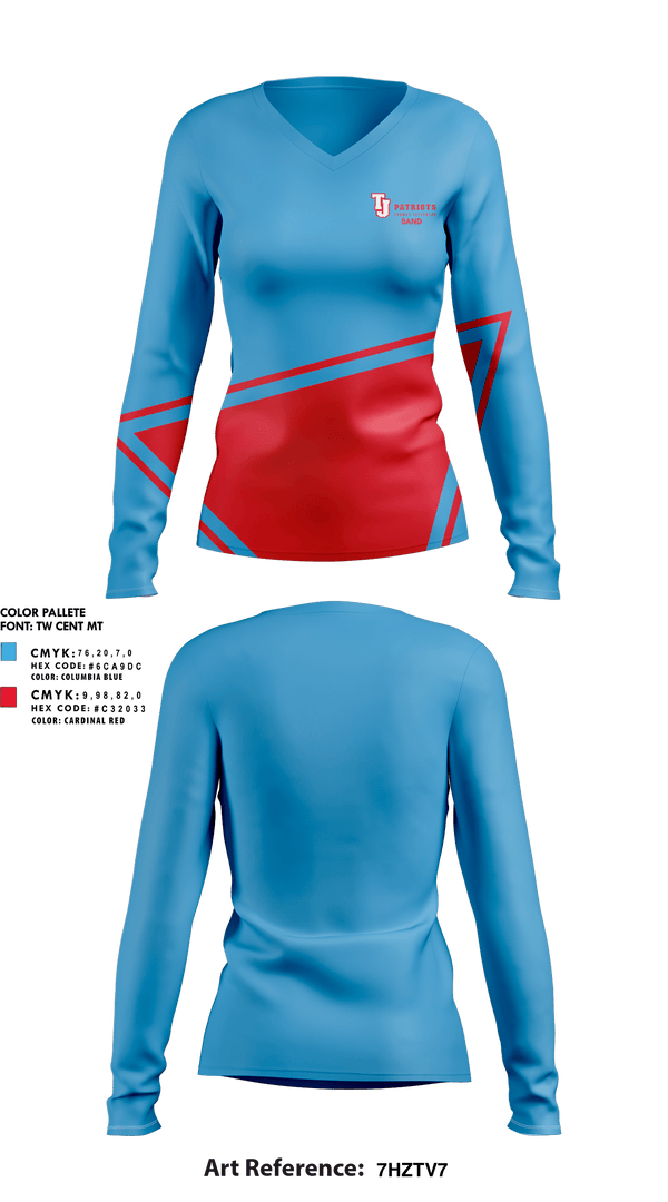 Womens Long Sleeve Vneck Shirt, Thomas Jefferson High School Band, Spirit Store, Teamtime, Team time, sublimation, custom sports apparel, team uniforms, spirit wear, spiritwear, sports uniforms, custom shirts, team store, custom team store, fundraiser sports, apparel fundraiser